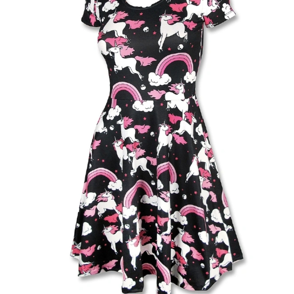 Unicorn and Rainbow Print Dress